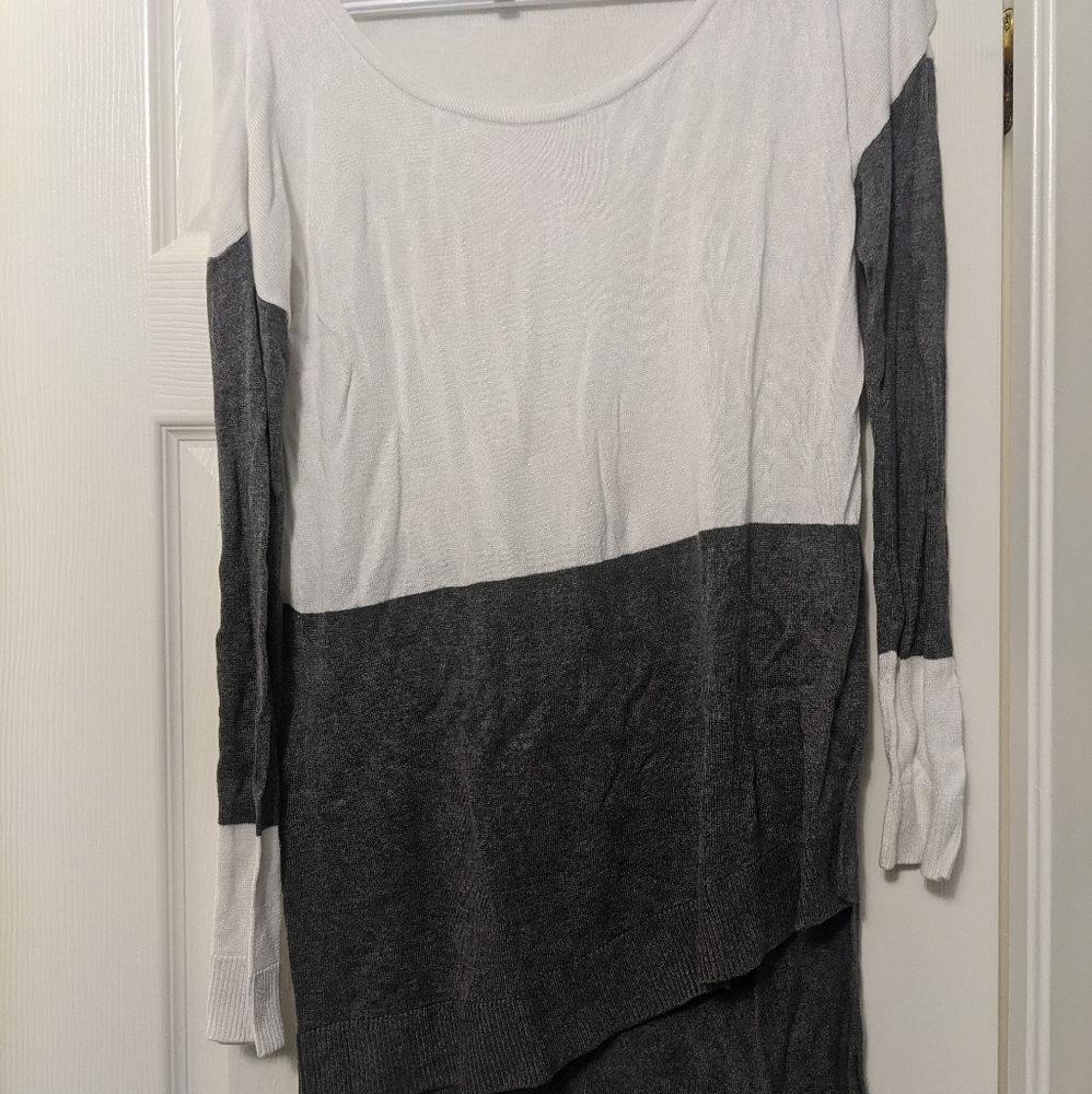 White and Grey Tunic Length Sweater